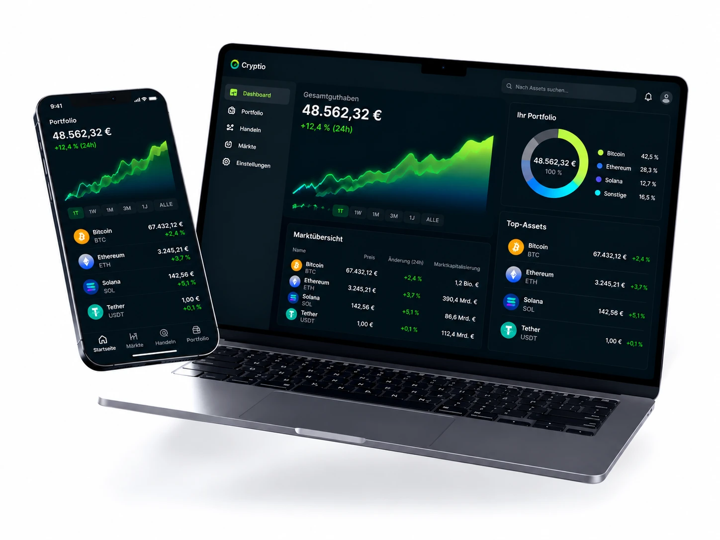 Plaruno portfolio dashboard on laptop and phone