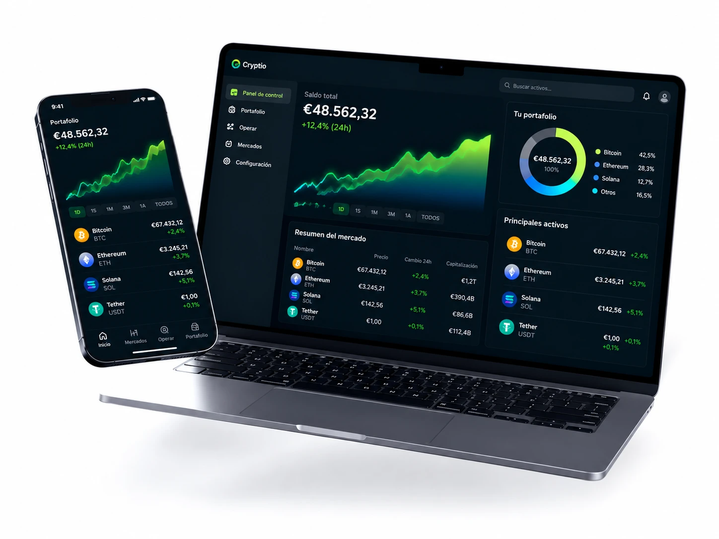 Plaruno portfolio dashboard on laptop and phone